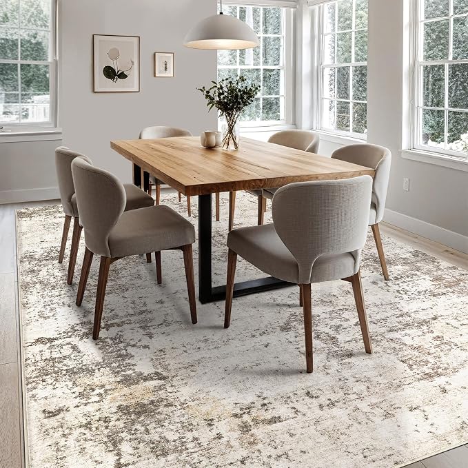 UERMEI 9x12 Area Rug Living Room Rugs - Washable Neutral Modern Abstract Soft Thin Large Rug Indoor Floor No Slip Rug Carpet for Bedroom Under Dining Table Home Office Decor - Dark Brown