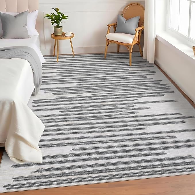 GarveeHome Washable Area Rug 4x6 Modern Non Slip Rug for Living Room Dorm | Stain Resistant Low Pile Carpet Perfect for Bedroom Kitchen Hallway Home Office, Grey