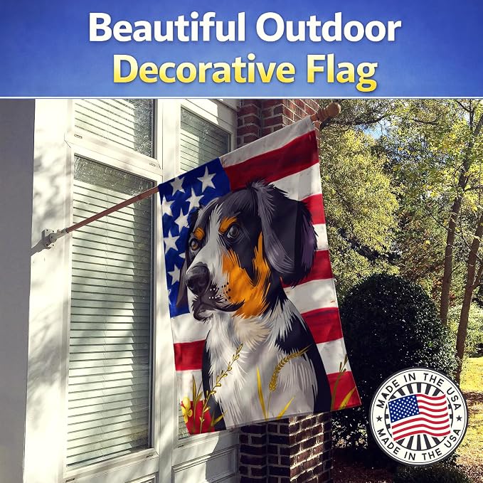 Caroline's Treasures CK6516CHF Entlebucher Mountain Dog American Flag House Flag Large Porch Sleeve Pole Decorative Outside Yard Banner Artwork Wall Hanging, Polyester, House Size, Multicolor