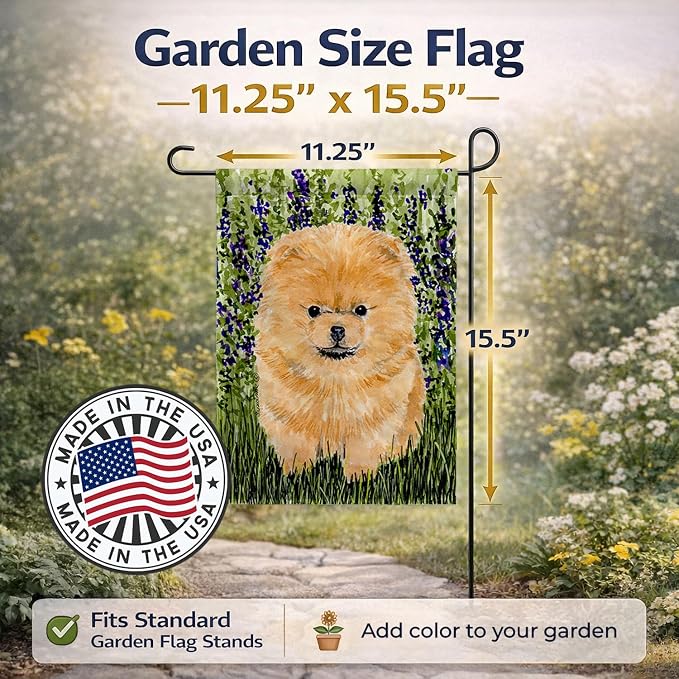 Caroline's Treasures SS8746GF Pomeranian Garden Flag Mailbox Flag Decorative Yard Flag Banner Outside Patio Artwork Yard Flower Beds, Garden Size, Multicolor