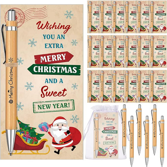 Marspark 30 Set Vintage Christmas Gifts Bulk Christmas Ballpoint Pens and Greeting Cards Set with Bag Twist Ties for Employee Coworker Teacher Student School Office Home Party Favor