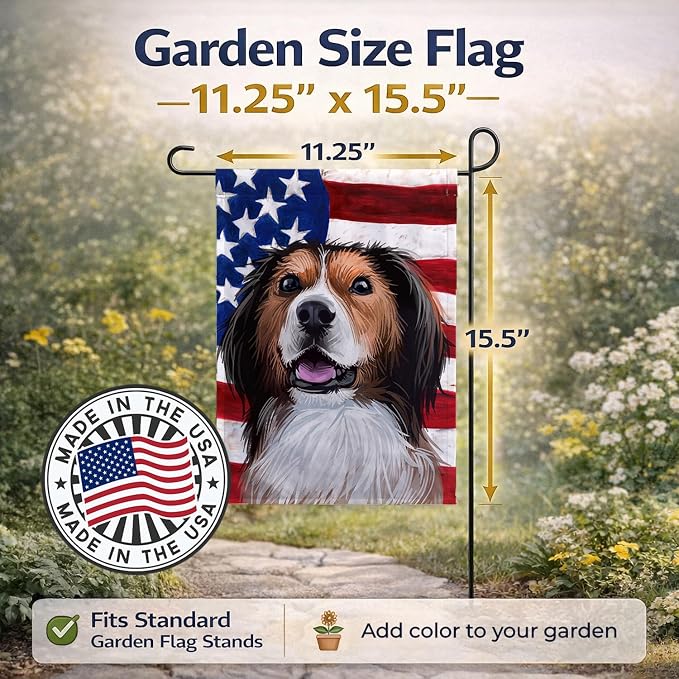 Caroline's Treasures CK6595GF Kooikerhondje American Flag Garden Flag Mailbox Flag Decorative Yard Flag Banner Outside Patio Artwork Yard Flower Beds, Garden Size, Multicolor
