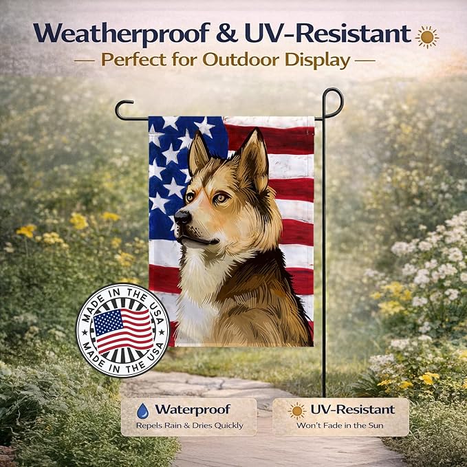 Caroline's Treasures CK6509GF East Siberian Laika Dog American Flag Garden Flag Mailbox Flag Decorative Yard Flag Banner Outside Patio Artwork Yard Flower Beds, Garden Size, Multicolor