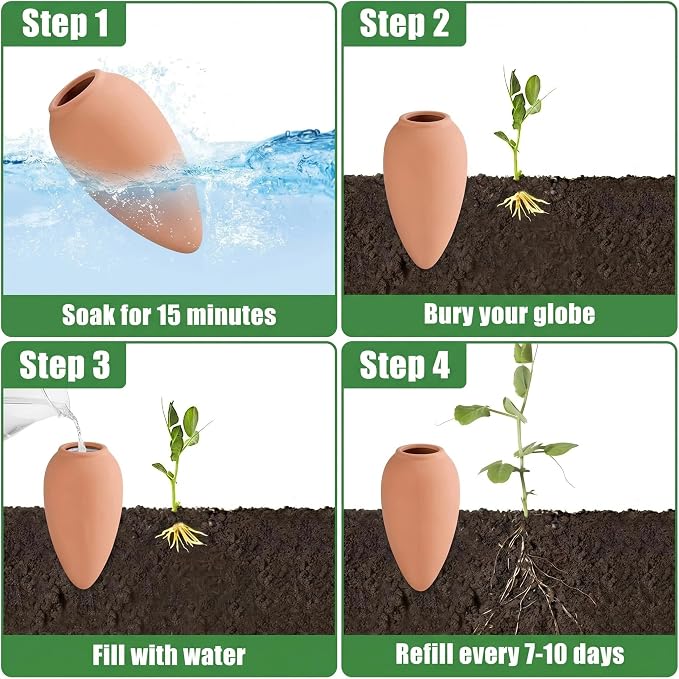 4 Pack Terracotta Watering Spikes, Plant Watering Devices Wine Bottle Automatic Plant Self Watering Spikes for Vacations, Clay Self-Watering Stakes for Indoor Outdoor Plants