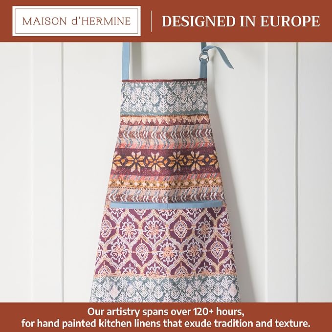 Maison d' Hermine Aprons for women with Pocket 100% Cotton (27.50"x31.50") | Adjustable Neck Strap & long ties Apron Men Chef Wedding Cooking Gardening Server Maid
