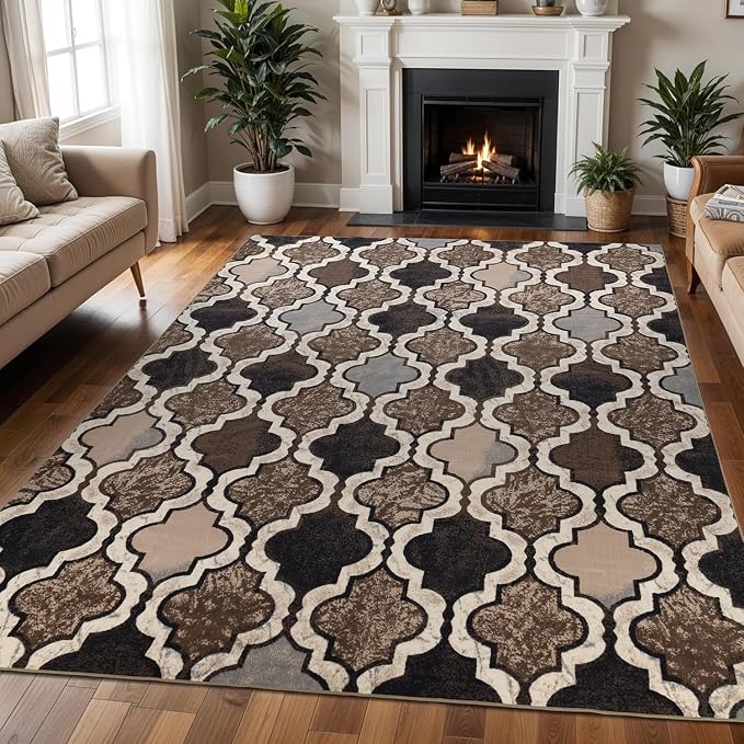 Superior Indoor Washable Rugs, Oversize Area Rug, 12'x15', B Ivory | Modern Geometric Trellis Floor Décor, Easy Care High Traffic Areas Living Dining Room, Bedroom, Entryway, Viking Collection