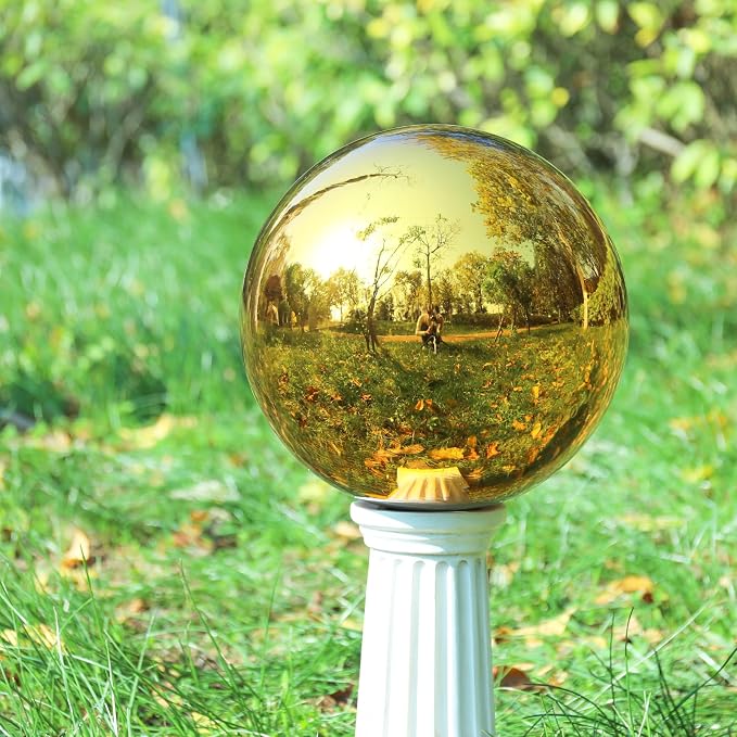 VCUTEKA Gazing Ball, Garden Gazing Globe for Outdoor Yard Decor, 10" Gold | Garden Globes, Glass Mirror Polished Hollow Ball Reflective Garden Sphere for Home Garden Lawn Outdoor Yard Decorative