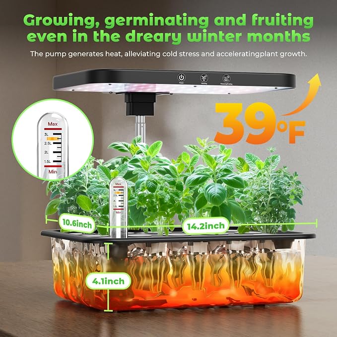 Stainless Steel Hydroponics Growing System kit Indoor Garden: 15 Pods Herb Garden with 24W Full Spectrum Grow Light, Hydroponic Gardening System with Silent Pump, Planting Height Up to 19.7" (Sliver)