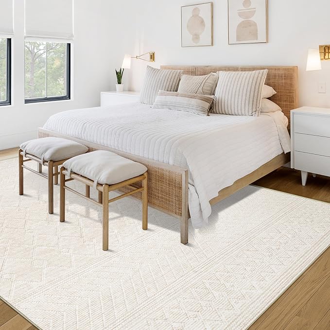 Area Rug Living Room Rugs 8x10 - Large Soft Boho Geometric Rug, Non-Slip Foldable Washable Rugs Non Shedding Morden Indoor Floor Carpet for Living Bedroom Office Dining Room(Modern Beige,8'x10')