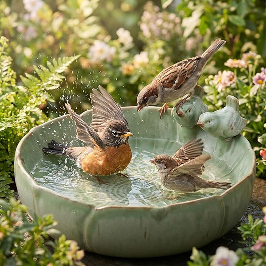 Ceramic Bird Bath for Outdoors, 8.1" Garden Bird Bath Bowl, Tabletop or Ground Birdbath Dish, Weather Resistant Bird Water Bowl for Patio, Balcony, Lawn & Garden