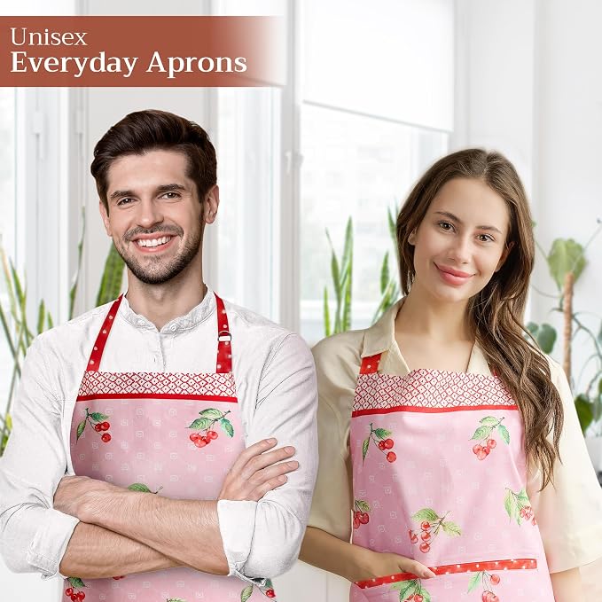 Maison d' Hermine Aprons for women with Pocket 100% Cotton (27.50"x31.50") | Adjustable Neck Strap & long ties Apron Men Chef Wedding Cooking Gardening Server Maid