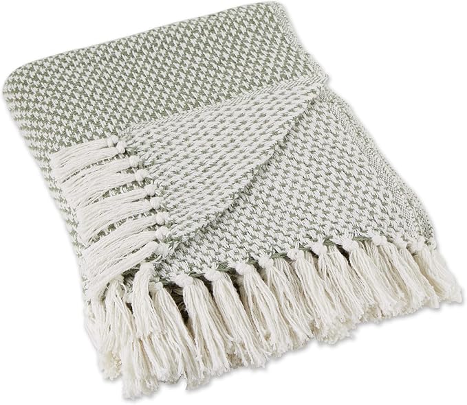 DII Woven Throw Collection 100% Cotton, Basketweave, 50x60, Artichoke Green