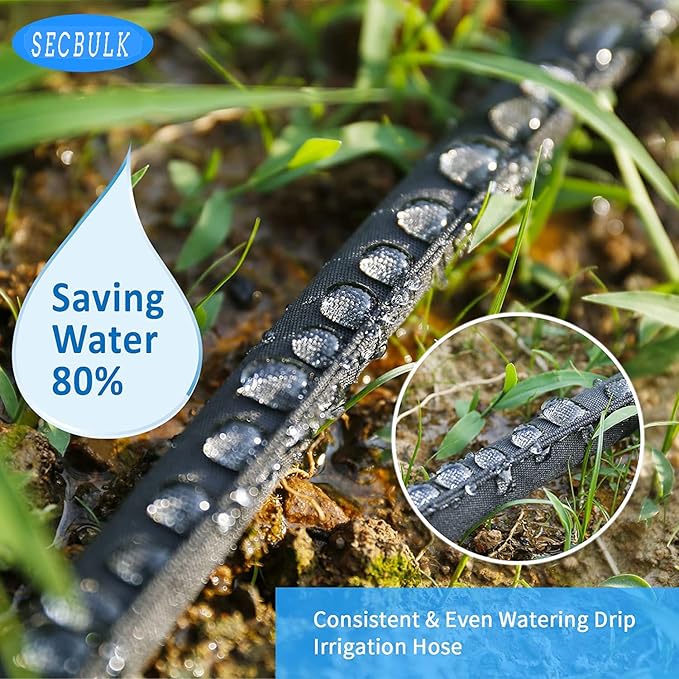 Secbulk 2026 Flat Soaker Hose 10 ft with Stakes for Garden, 10ft Linkable Drip Hose Diy Garden Irrigation System Saving 80% Water, Dual-layer Leak-free Design Water Hose with Holes