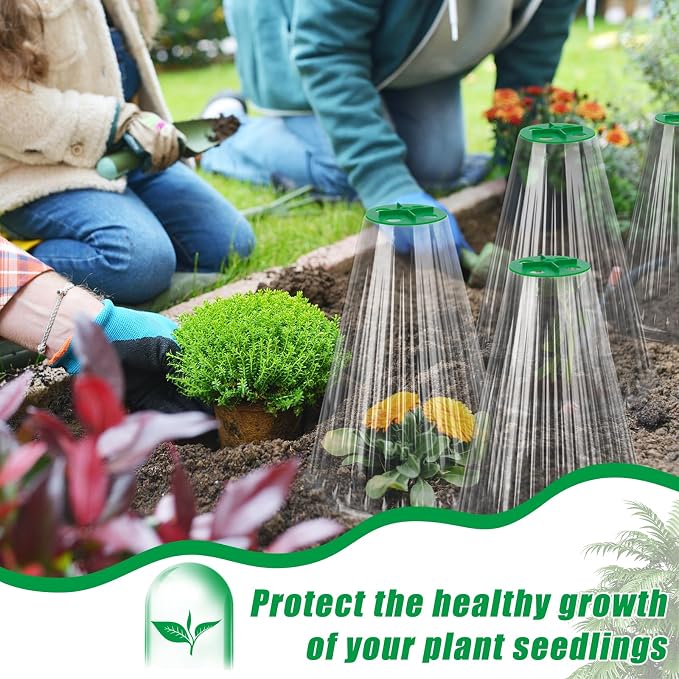 UQM 30 Pack Garden Cloches for Plants, Reusable Bell Plant Protector with Rotary Vent Cover, Garden Protection from Animals Snails Birds Chickens Insect, 9.44" H X 8.07" D (Clear)