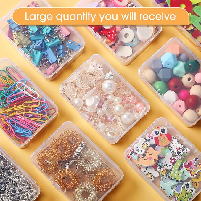 SATINIOR 100 Pcs Clear Plastic Beads Storage Containers Box Small Clear Boxes with Hinged Lid Plastic Arts Case Mini Square Crafts Storage Organizers for Small Items (3.27 x 2.13 x 1.02 Inch)