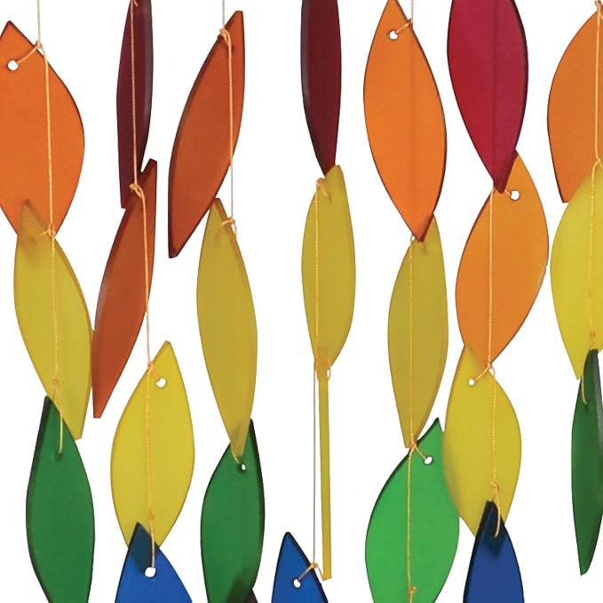 Blue Handworks Rainbow Waterfall Glass Wind Chime | Handcrafted Waterfall Glass Wind Chime Spanning the Full Rainbow Spectrum - Violet, Blue, Green, Yellow and Red
