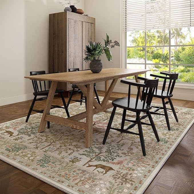 Machine Washable Rugs for Living Room: 9x12 Bedroom Rug Vintage Area Rug Stain Resistant Non Slip Low Pile Lightweight Soft Carpets for Living Room Dining Room Kitchen Nursery Kids Room Indoor