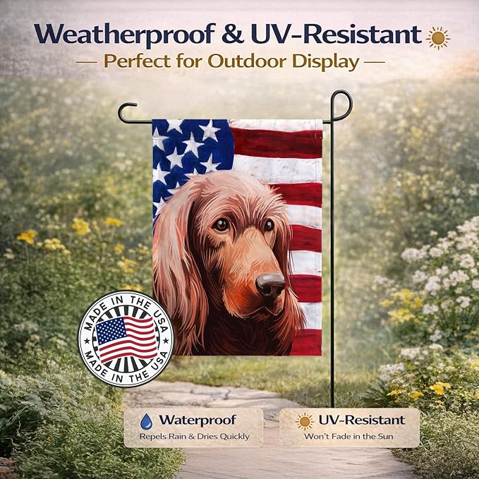 Caroline's Treasures CK6570GF Irish Setter Dog American Flag Garden Flag Mailbox Flag Decorative Yard Flag Banner Outside Patio Artwork Yard Flower Beds, Garden Size, Multicolor