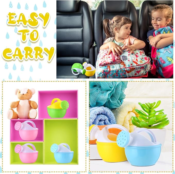 Sosation 12 Pcs Mini Kids Watering Cans, Colorful Plastic Small Watering Cans with Handle, Toddler Beach Sand Bath Shower Toy, Child Gardening Tool & Party Favor Gift(Vivid Style)
