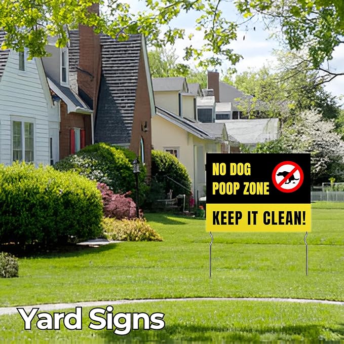 No Dog Poop Zone – Keep It Clean! Yard Sign by DC | 24"x18" Double Sided Pets Garden Sign with 13” Metal Stakes | Outdoor Signs Waterproof for Lawn, Patio, Sidewalk & House | Set of 3 | Made in USA