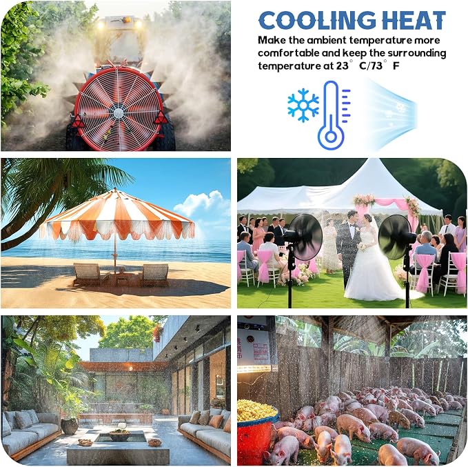 Kalolary Misting Cooling System, 100ft Misters for Outside Patio with Water Filter, 100FT(30M) Misting Line, 30 Brass Mist Nozzles & 2 PE Adapters 3/4" Outdoor Mister for Backyard Garden Greenhouse