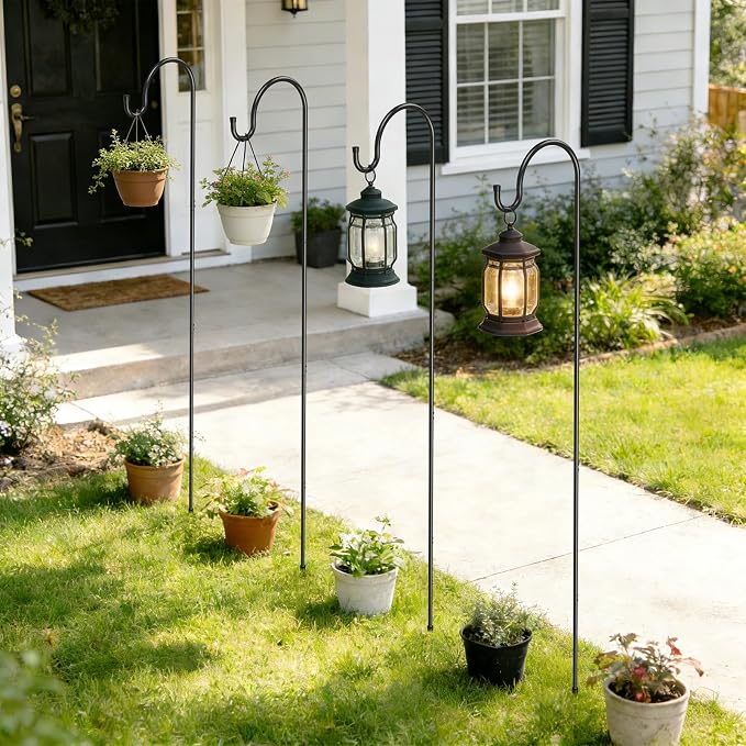 GOFORWILD Shepherd Hooks Adjustable, Premium Metal Garden Hook for Outdoor, Hanging Plant, Solar Lights, Lanterns, Bird Feeders, and Wedding Decor, 65 Inch, 6 Pack