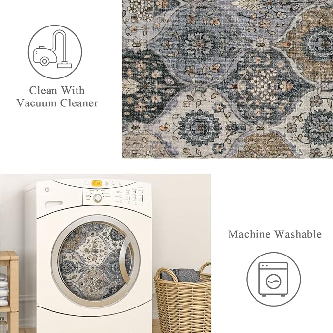 Lahome Moroccan Kitchen Runner Rug, 2'5''x8' Soft Washable Runner Non Slip | Ultra-Thin Oriental Hallway Rug Indoor Throw Carpet for Entryway Bedroom Laundry Room Foyer Elise, Grey