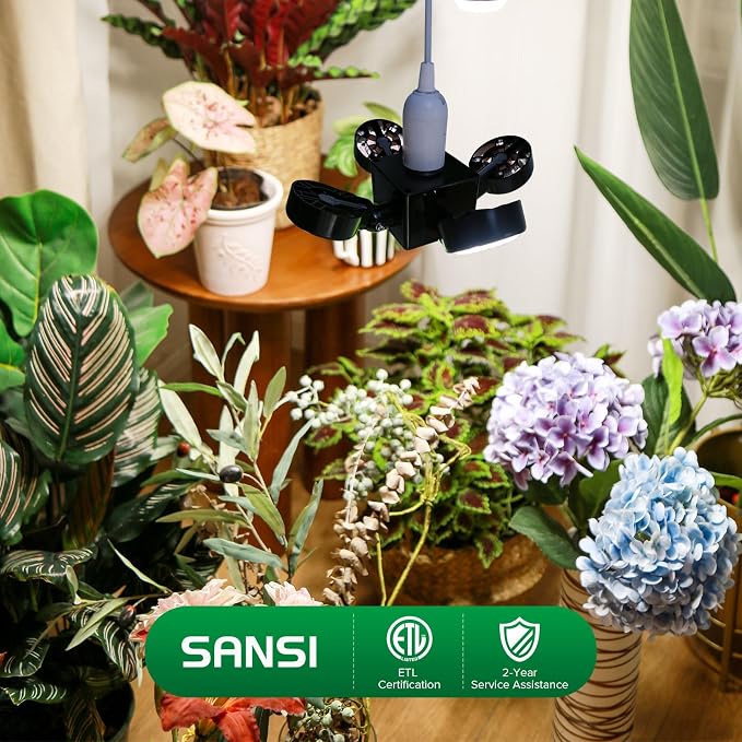 SANSI Grow Light for Indoor Plants, 40W (400 Watt Equiv) 4000 Lumen High PPFD Full Spectrum Plant Light with Remote Timer, Dimmable, Folding Wings Grow Light for Indoor Growing Greenhouse, E26 Base