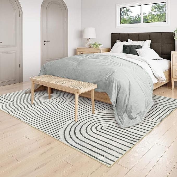 Lahome Abstract Washable 6x9 Rug, Soft Black Bedroom Rug for Living Room | Ultra-Thin Non Slip Office Rug Modern Bedroom Rugs Throw Carpet for Dining Room Dorm Darrell (6'x9', Black)