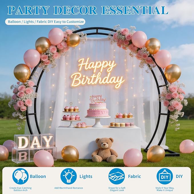 Round Garden Arch Trellis for Climbing Plants Outdoor, Metal Garden Arbor, Decorative Arch Frame for Garden, Events & Parties, Suitable for Backdrop and Balloon Decorations (Round)