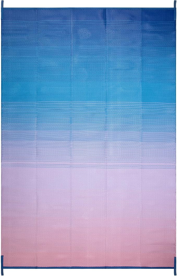 Lahome 6x9 Outdoor Rugs for Patios, Waterproof Camping Deck Rugs for Tents, Lightweight Plastic Straw Rugs for Outside Balcony Backyard Garden, Blue Pink 6'x9'