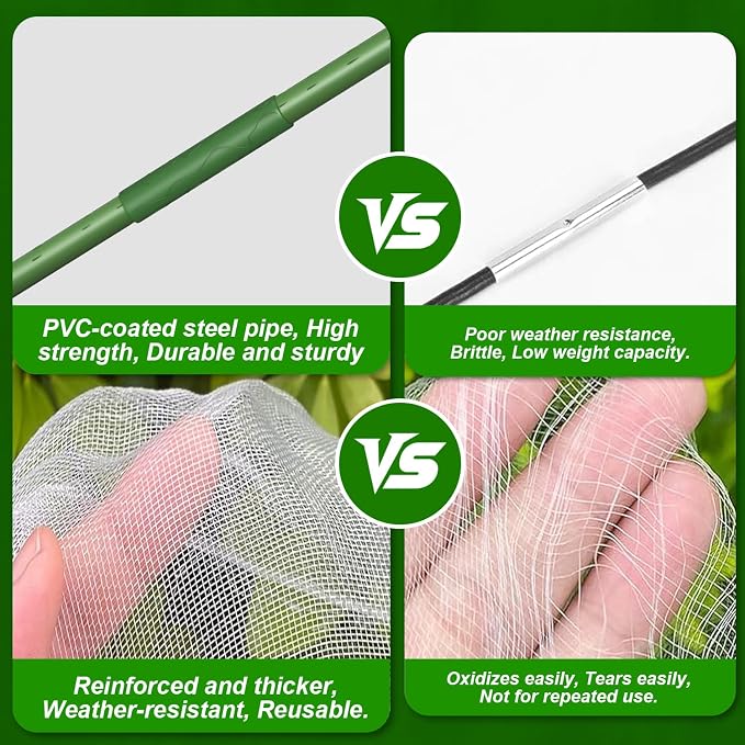 Garden Netting Kit, Garden Hoops 6Pcs 37.4" x 27.5" +10x33FT Garden Mesh Netting Barrier Bird Barrier Protection Net Vegetable Fruit Plant Cover