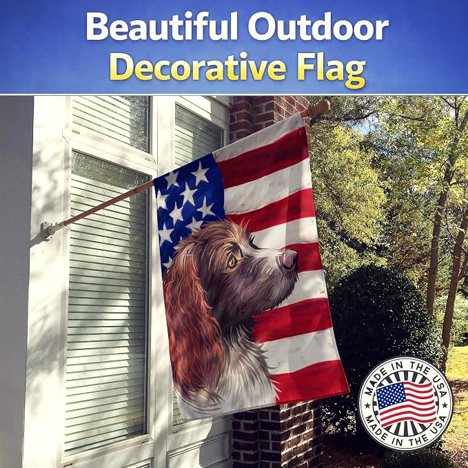 Caroline's Treasures CK6656CHF Pont-Audemer Spaniel Dog American Flag House Flag Large Porch Sleeve Pole Decorative Outside Yard Banner Artwork Wall Hanging, Polyester, House Size, Multicolor