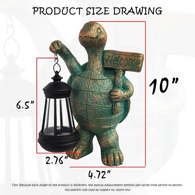 JOYBEE Garden Statues Turtle with Solar Lantern Outdoor Decor-Turtle Solar Figurines Lights Decorations for Patio Yard Lawn Ornaments-Gifts for Birthday Easter Housewarming