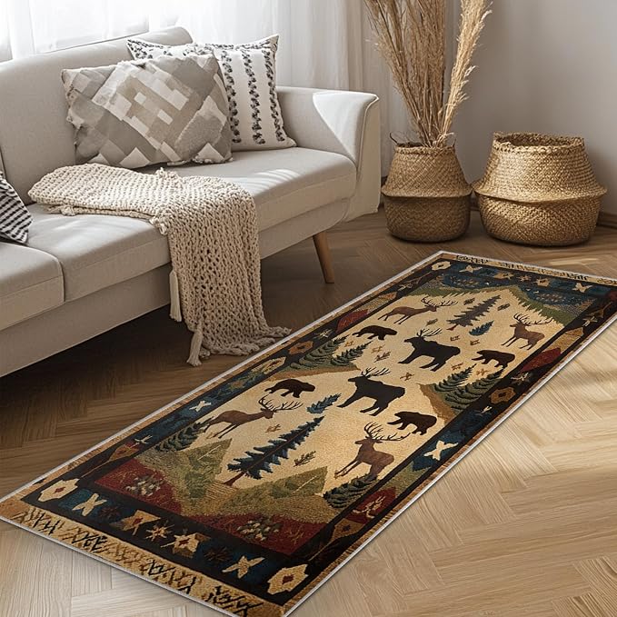 Farmhouse Cabin Runner Area Rug Rustic Washable 2x6 Rugs for Living Room Bedroom Western Country Non-Slip Soft Floor Large Carpet for Office Entryway Bathroom