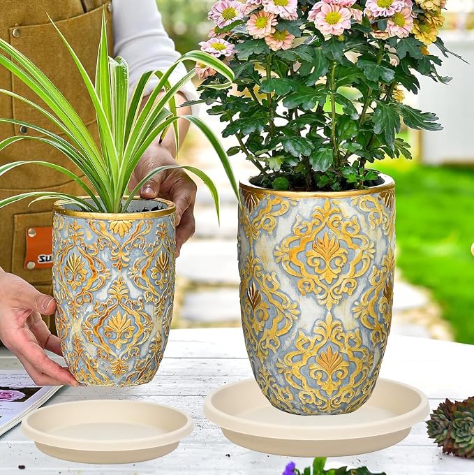 NIMYAU Plastic Plant Saucer Round 10 Inch 2 Pack Heavy Drip Trays for Indoor and Outdoor Plants Pots