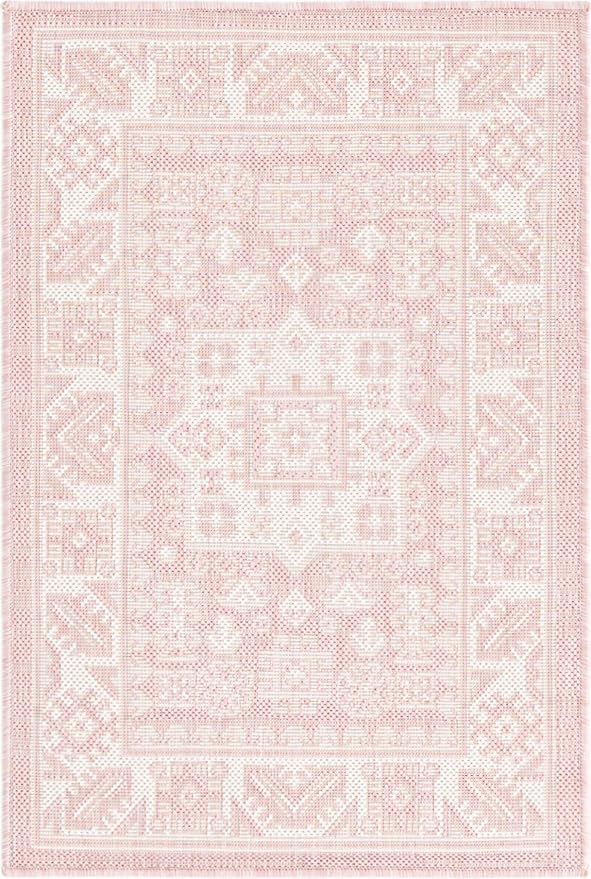 Unique Loom Outdoor Aztec Collection Area Rug - Chalca (2' x 3' 1" Rectangle, Pink/ Ivory)