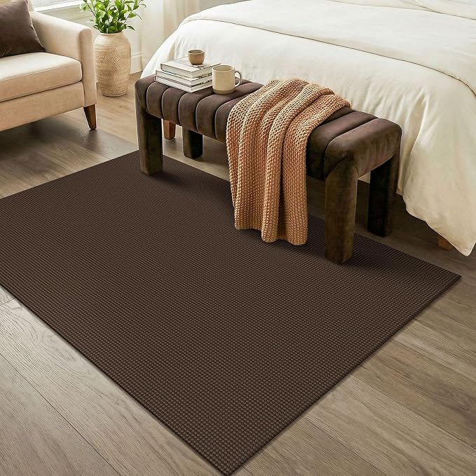 KOZYFLY Washable 4x6 Entry Woven Area Rug, Braided Throw Rugs for Entryway, Non Slip Door Mat Indoor Entrance, Front Porch Carpet for Foyer, Kitchen, Bedroom, Living Room, Brown/Dark Brown