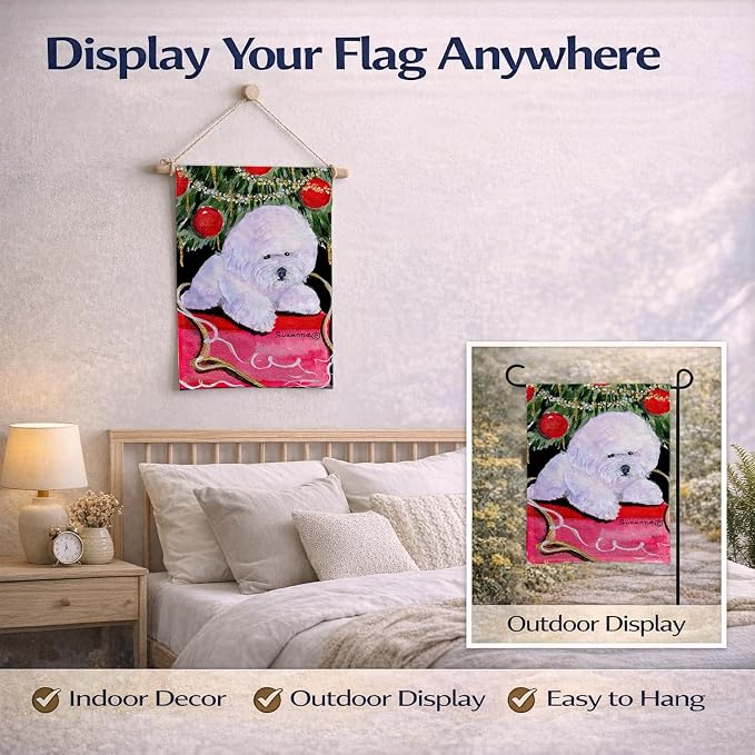 Caroline's Treasures SS8957GF Christmas Tree with Bichon Frise Garden Flag Mailbox Flag Decorative Yard Flag Banner Outside Patio Artwork Yard Flower Beds, Garden Size, Multicolor