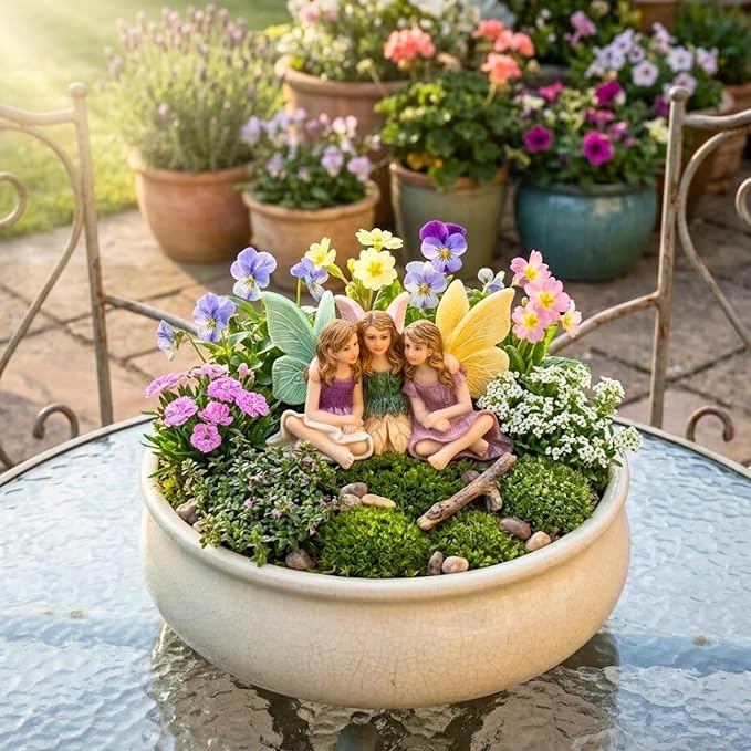 PRETMANNS Fairies for Fairy Garden Accessories Outdoor Indoor Miniature Garden Figurines Hand-Painted Resin Fairy Figures Set 3 Sitting Sisters Fairy Buddies | Hand-Painted Resin Figurines, Outdoor or Indoor Miniature Garden Accessories