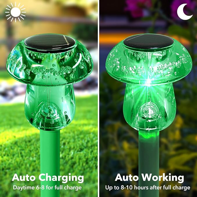 Benany Solar Lights Outdoor, St Patricks Day 8 Pack Mushroom Landscape Lights Waterproof, Solar Powered LED Lighting for Garden Yard Path Pathway Lawn Walkway Driveway Backyard Decor (Green)