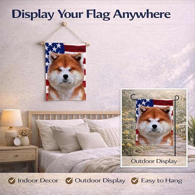 Caroline's Treasures CK6387GF Akita American Flag Garden Flag Mailbox Flag Decorative Yard Flag Banner Outside Patio Artwork Yard Flower Beds, Garden Size, Multicolor
