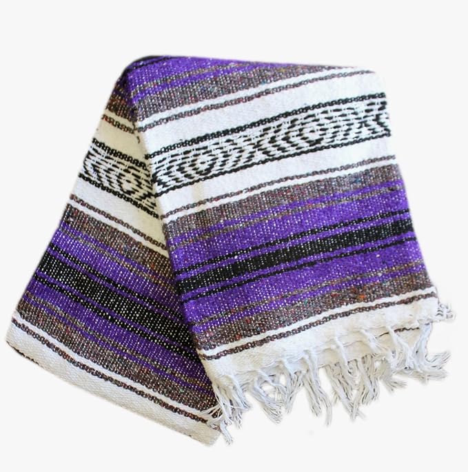Del Mex Classic Mexican Blanket, Large Authentic Woven Falsa Throw (70"x50"), Artisan Southwest Décor for Beach, Yoga, Outdoors (Purple)