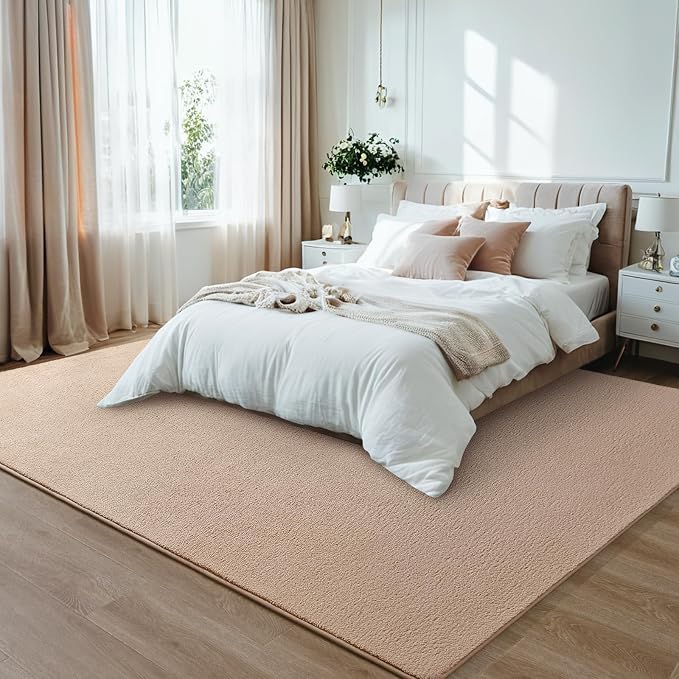 6x9 Beige Area Rug Modern Aesthetic Minimalist | Washable Memory Foam, Low Pile Non Slip Indoor Carpet for Living Room Bedroom Office Classroom College Dorm Room Home Decor