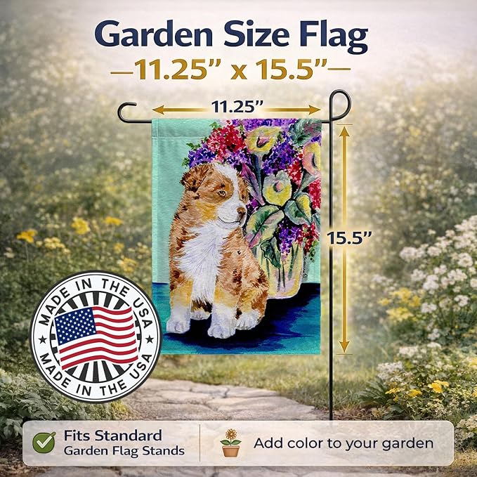 Caroline's Treasures SS8312GF Australian Shepherd Garden Flag Mailbox Flag Decorative Yard Flag Banner Outside Patio Artwork Yard Flower Beds, Garden Size, Multicolor