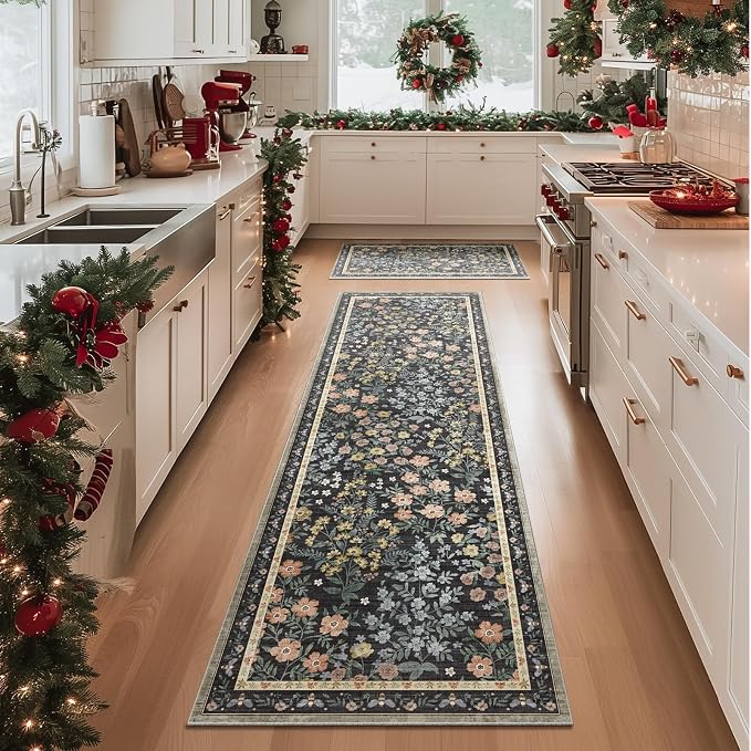 Machine Washable Rug Runners for Hallways: 2'6"x8' Kitchen Rugs Stain Resistant Non Slip Low Pile Soft Carpet Runner Rug for Entryway Bedroom Indoor Bedside Bathroom Laundry Room Farmhouse