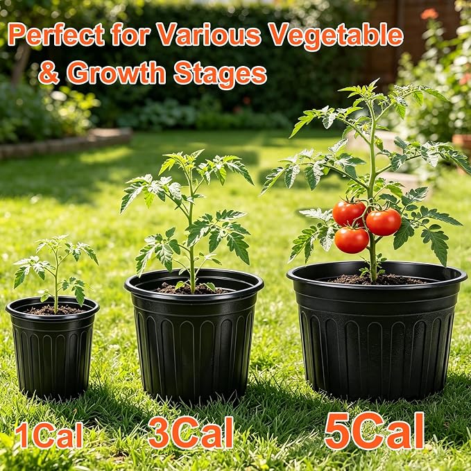 HECTOLIFE 50-Pack 5 Gallon Flexible Flower Plant Nursery Pots, Thickened Soft Plastic Seed Starting Container for Succulents, Seedlings, Cuttings, Transplanting,(Black)