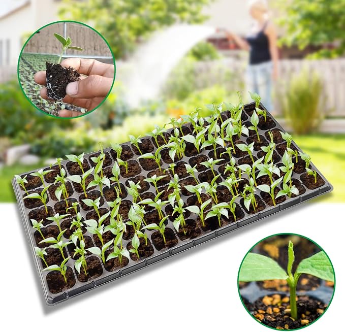 RooTrimmer 72 Cell Seed Trays, Thick Durable 72 Cell Plug Tray Seedling Plastic Nursery Tray for 1020 Flat Germination (10-Pack, 21"×11", 1.81" Height, Low)