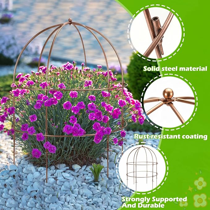 NNG 26 Inch Bird Cage Plant Support, Metal Grow Through Flower Trellis Cage with Dome Top, Garden Plant Support for Peonies Hydrangeas Tomatoes and Climbing Vines