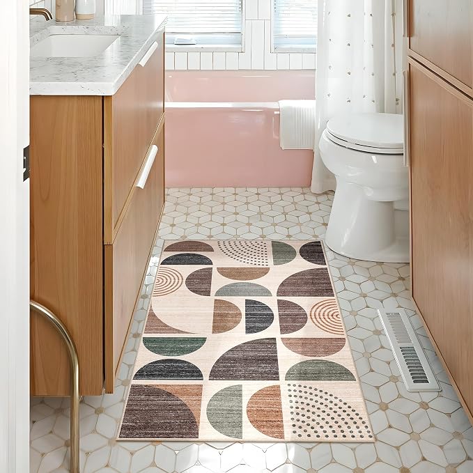Small Rug Washable,2x3 Area Rugs Non Slip Modern Abstract | Machine Washable Throw Carpet for Entryway Bathroom Entry Entrance Bedroom Kitchen Boho Soft Low Pile Floor Indoor Brown